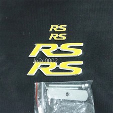Silver RS Yellow Metal Big Grille Emblem + Sticker + 2x Small Decal Badge Sports