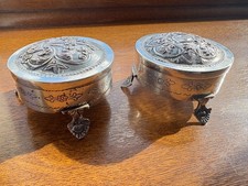 VINTAGE PAIR ORNATE SILVER-COLOURED TRINKET BOXES – Intricate Bird & Floral Lids