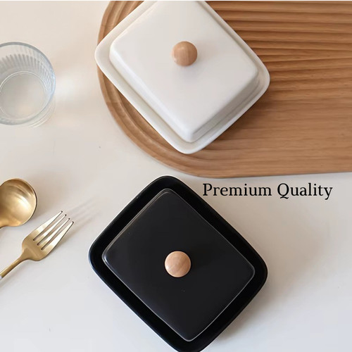 Ceramic butter dish with - dish, lid