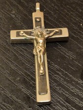 Vintage Cross Pendant Ebony Metal Church Christian Jesus