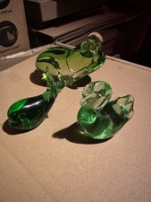 Green Glass 3 figures. Swan