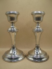 Birmingham 1964 Pair Of Sterling Silver Tapered Candlesticks / Candle Sticks