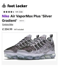 RRP:£204 100% GENUINE NIKE AIR VAPORMAX PLUS TRAINER SILVER/GREY MEN SIZE UK/10