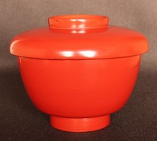 Japanese Wajima Lacquer Ware Wood Bowl with Lid Red Vintage