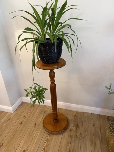 Vintage wooden pedestal plant - wooden,