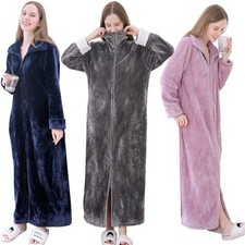 Womens Mens Long Robes Zip Up