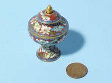 Japanese Cloisonne Enamel Miniature Lidded Urn + Floral Pattern 6cm #3