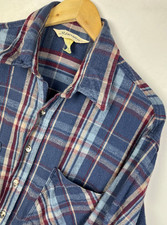 HEAVY FLANNEL SHIRT Size XL Men`s Tall Checked Shacket Work Blue - Made In USA