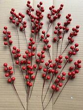 24x Red Berry Stems Picks Artificial Fake Christmas Holly Berries Wreath Decor