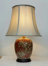 Large 52cm Chinese Style Rich Red & Gold Ceramic Table Buffet Lamp Light w Shade