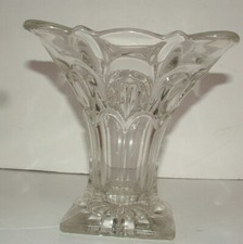 Large Heavy Antique Bagley Art Deco Geometric Lead Crystal Vase
