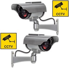 2 x Dummy CCTV Cameras Fake Security Solar Powered Flashing LED 3yr Warranty