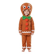 Boys Gingerbread Man Christmas Costume Top Hood Trousers Xmas Festive Outfit
