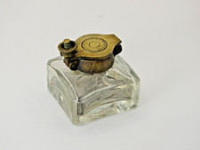 Antique Victorian Travel Brass Topped Square Glass Inkwell. 4.4cm x 4.4cm