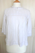 Vanessa Bruno Athe White Lace Insert Cotton Blouse UK 10 / Fr 38