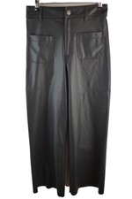 Zara Womans Faux Leather Wide Leg Button Trousers Pockets Size 10 W27 L28