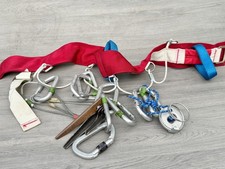 VINTAGE TROLL CLIMBING HARNESS WITH CARABINERS ROPES PULLEY MADE IN ENGLAND
