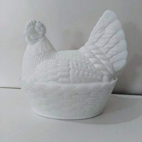 Vintage milk glass hen - vintage,