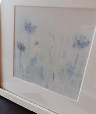 SUE FENLON- FRAMED FLORAL PRINT IN WHITE WOODEN FRAME 11 x 11"