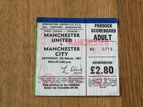 Ticket 1986 manchester - 1986/87,
