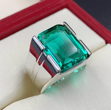 12 Carat Rich Green Emerald Ring For Men, 925 Sterling Silver Zamurd Ring