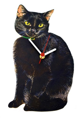 Black cat clock - black,
