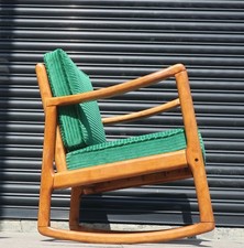Quality vintage mid-century stained beech framed rocking lounge chair