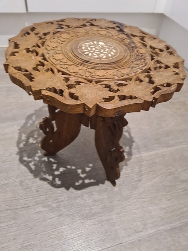 Hand carved wooden side table - carved,