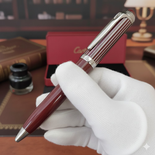 Cartier burgundy ballpoint pen - cartier,
