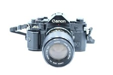 CANON A-1 SLR Camera & Canon FD 135mm f/3.5 SC Lens w/ Lens Cap & Strap -E42