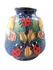 Moorcroft - Rare Small Vase  Ladybugs and Bird Nests by Emma Bossons 2012 83mm