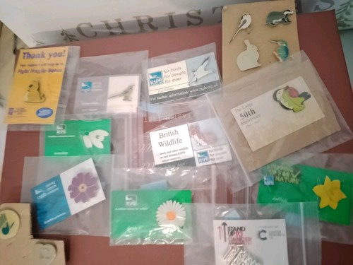 Rspb and charity badges - and,