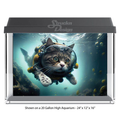 Scuba grey cat swimming - cat,