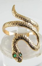 LONG 9CT 9K GOLD EMERALD EYES COILED SNAKE VINTAGE INS RING FREE RESIZE