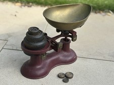 Vintage Scales Victor England Plus 6 weights Red Plum Colour Kitchen Decor