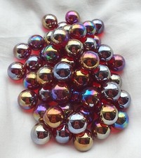 LUSTERED RUBY, 25 Beautiful Glass Marbles, Iridescent Clear Red,  14mm, New