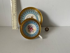GRAFTON CHINA ENGLAND CUP SAUCER FLORAL TURQUOISE  HEAVY  GILT PARAGON INTEREST