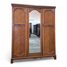 Antique Triple Door Wardrobe - Carved mahogany 3 door combination wardrobe