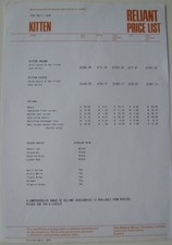 Reliant Kitten 1978 Price List
