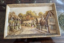 Vintage Cottage Raised 3D Plaster Wall Plaque Hanging 1948 Signed Jim Waugh