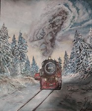Original Winter Train Painting