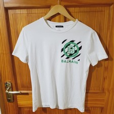 BALMAIN PARIS T-shirt Mens Short Sleeve 100% Cotton Crew Neck Logo White Size XS