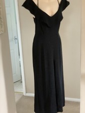 ZARA BLACK CREPE 3/4 CULOTTE BARDOT JUMPSUIT M approx 10 12 ish WIDE LEG