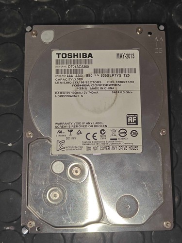 Toshiba 3tb sata hard - 3tb, 3.5"