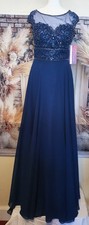 Tiffanys Illusion Prom Dress "Tori" Navy Size 6 Beaded Evening Gown Formal Ball