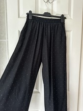 Black QED LONDON Sparkly Wide Leg Elasticated Waist Trousers Size Small BNWT