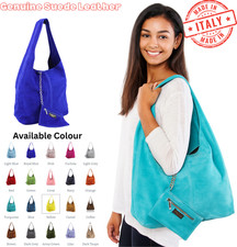 Italian Genuine Suede Leather Shoulder Bag Hobo Tote Purse Handbag Made in Italy