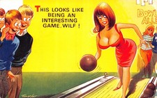 BAMFORTH COMIC  POSTCARD NO 2283 TEN PIN BOWLING RARE UNUSED VERY GOOD