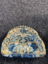 Beautiful Hand Stitched Blue And Cream Silk Clutch Bag/purse With Pearl Edging