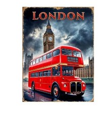 LONDON RED BUS RETRO LOOK SIGN Vintage  METAL SIGN  PLAQUE A6 A5 A4